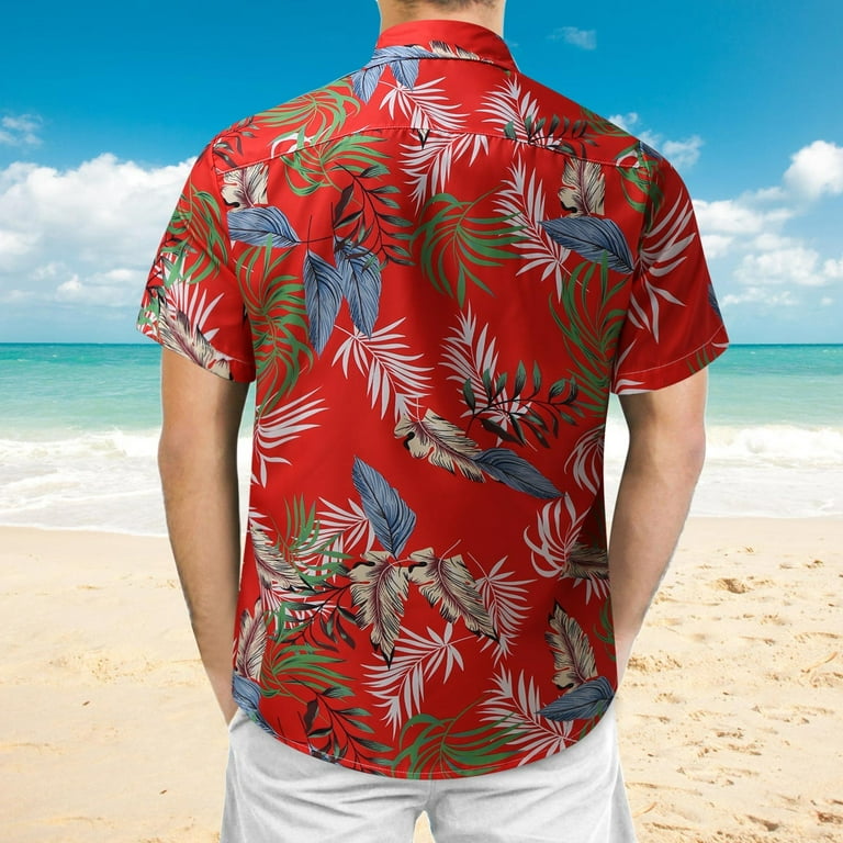 Mens Spring Summer Shirts Casual Hawaiian Beach Tropical ButtonUp