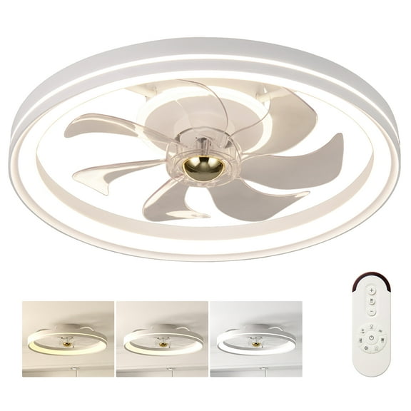 Gymax 3000-6500K Dimmable Modern Flush Mount LED Fan Light w/ 3 Color Temperature