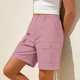 thumbnail image 7 of Inglocry Bermuda Shorts for Women Cargo Shorts Knee Length 6 Pockets Elastic Waist Long Shorts for Summer Casual Pink L, 7 of 7