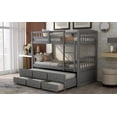 thumbnail image 3 of Newest Twin over Twin Bunk Bed with Trundle & 3 Drawers, Classic Solid Wood Frame with Ladder and Safety Rail, Gray, 3 of 13