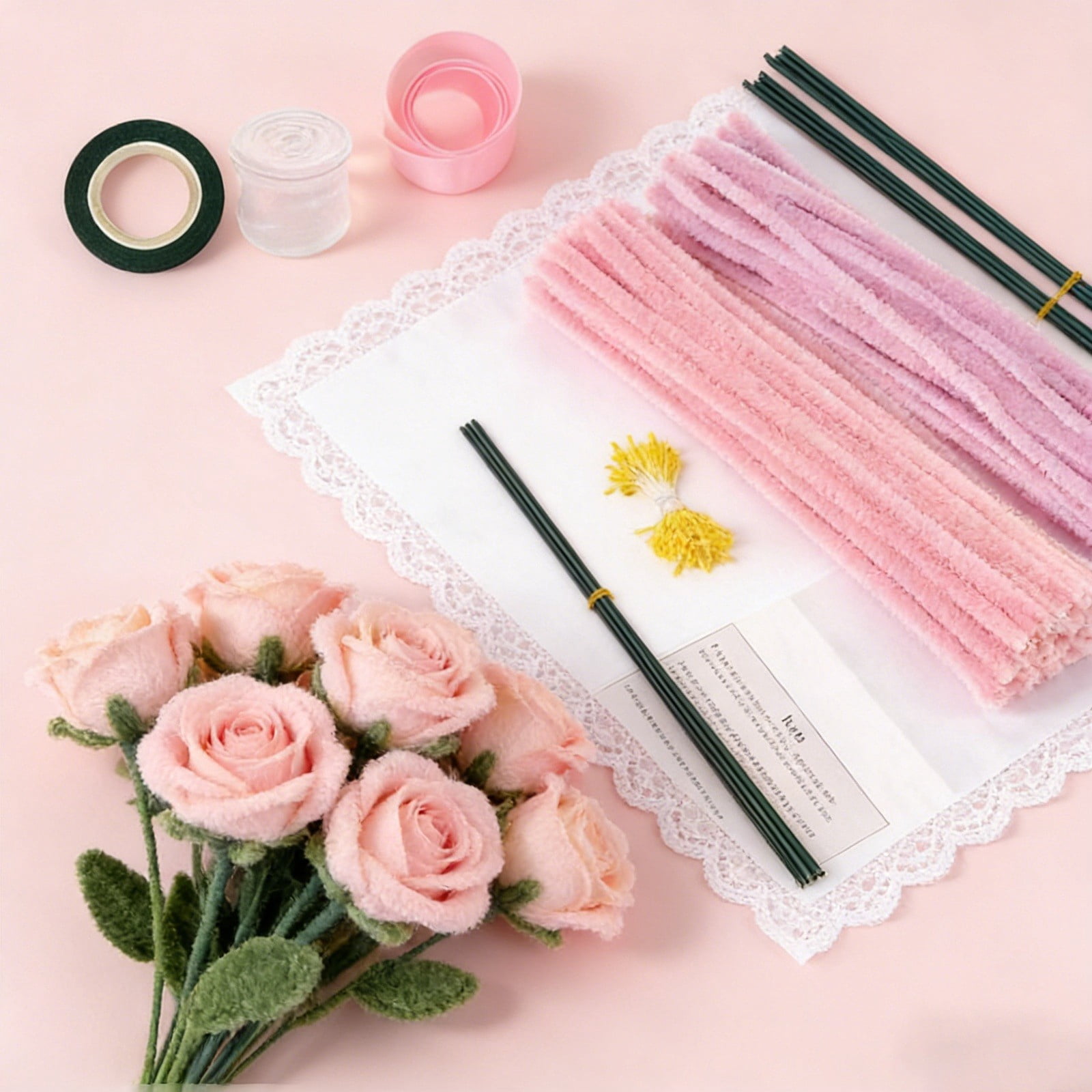 All-In-One 400Pcs DIY Flower Craft Kit with Pipe Cleaners - Handmade Bouquet Making Set for Kids & Adults