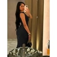 thumbnail image 5 of Weird Puss Elegant Women Dress 2025 Summer Fashion Simple Solid Sleeveless Cinched Waist Maxi Bodycon Streetwear Soft Vestidos, 5 of 9