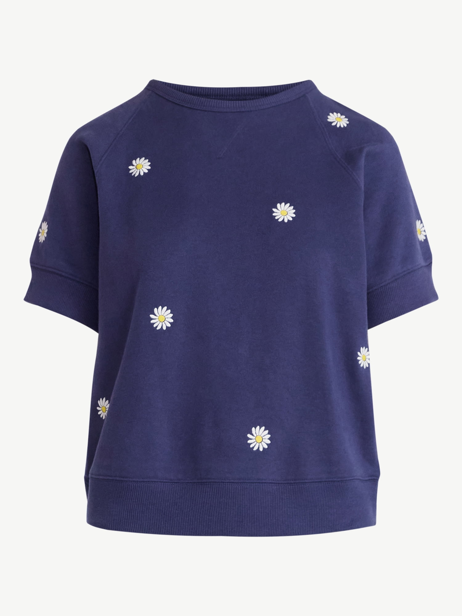 Free Assembly Women's Raglan Sweatshirt with Short Sleeves, Sizes XS-XXL