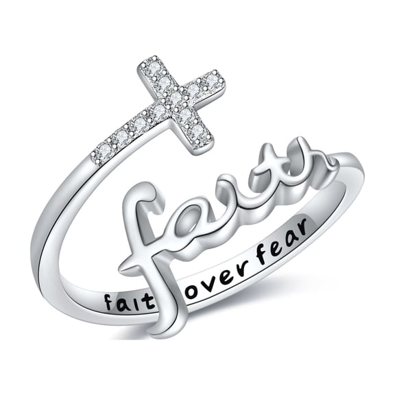 JUSORA Cross Ring 925 Sterling Silver Adjustable Rings Open Statement Ring Cross LOVE Font Jewelry Religious Gifts for Women Men