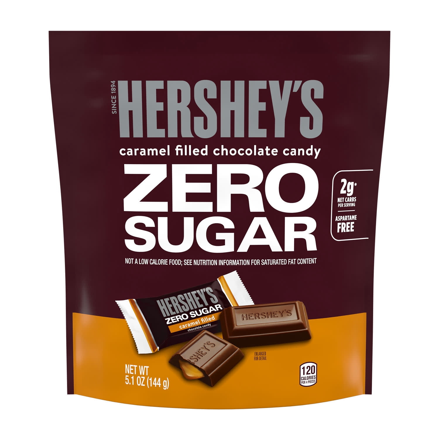 (3 pack) Hershey's Zero Sugar Caramel Filled Chocolate Candy, Bag 5.1 oz