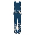 thumbnail image 4 of MNCEKFOD Summer Pants Sets Women 2 Piece Outfits Boho Casual Letter Printed Vest Sleeveless Top Loose Wide Leg Relaxed Fit Pants Suit Blue L, 4 of 5