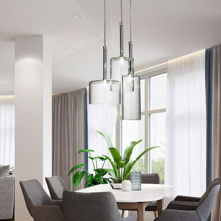 

Fichiouy Modern 3-Head Kitchen Island Lamp G4 Chandelier Pendant Hanging Ceiling Light Fixture Clear