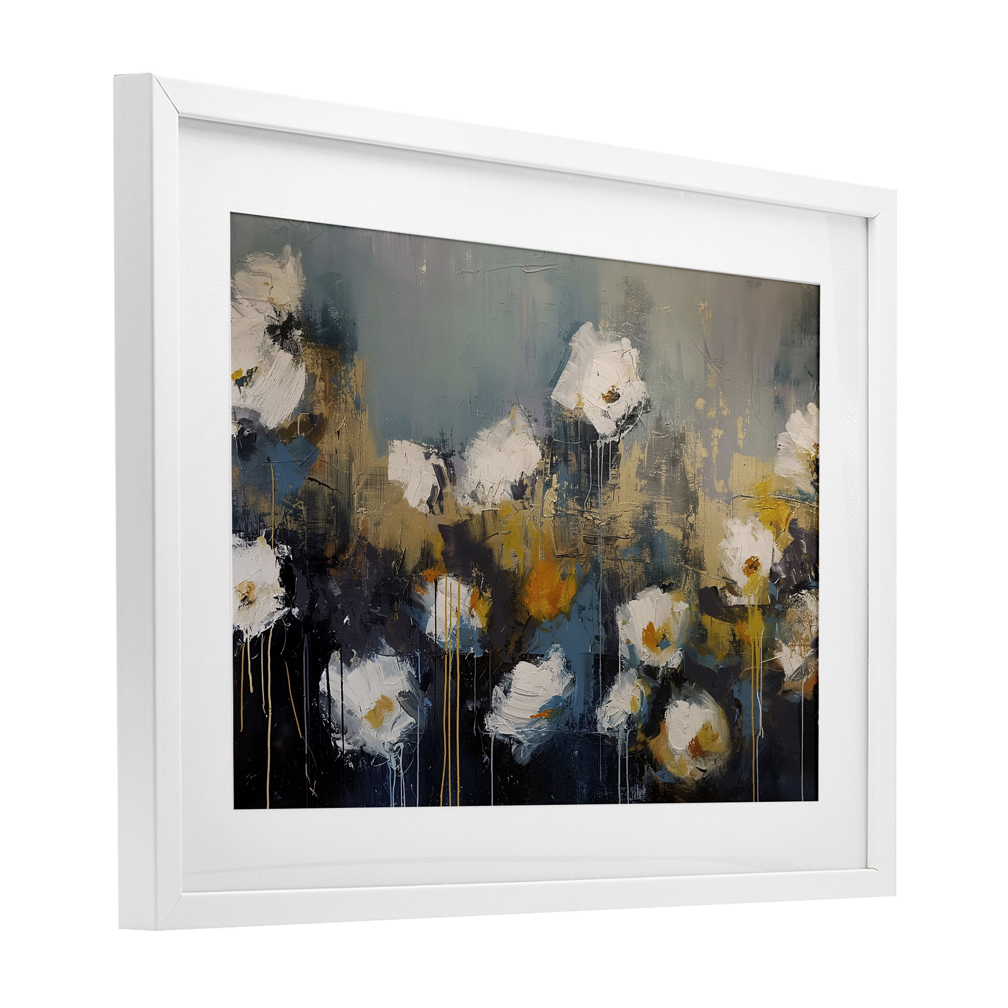 Stupell Industries Contemporary Paint Drip Blossoms White Framed Print Under Glass, design by Jacky Ngan