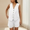 thumbnail image 2 of Kaemgyyd Women Summer 2 Piece Outfits Loose V Neck Sleeveless Button down Vest Pleated Shorts Sets Business Work Matching Set, 2 of 6