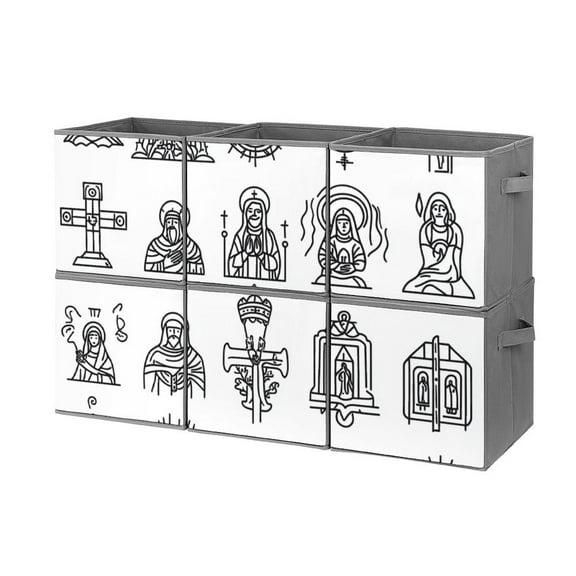Collapsible Oxford Fabric Storage Cubes with Handles, Large Mid Foldable Oxford Cloth Bins Set of 2/6, Closet Organizers for Shelves Clothes Home Kitchen Toy - Christian catholic icon