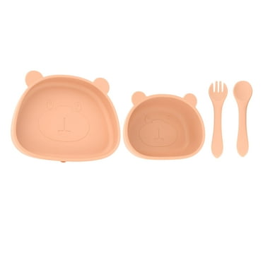 Nehlobo 4pcs Children Plate Utensils Set Silicone Suction Bowls Set Toddler Panda Shape Plate