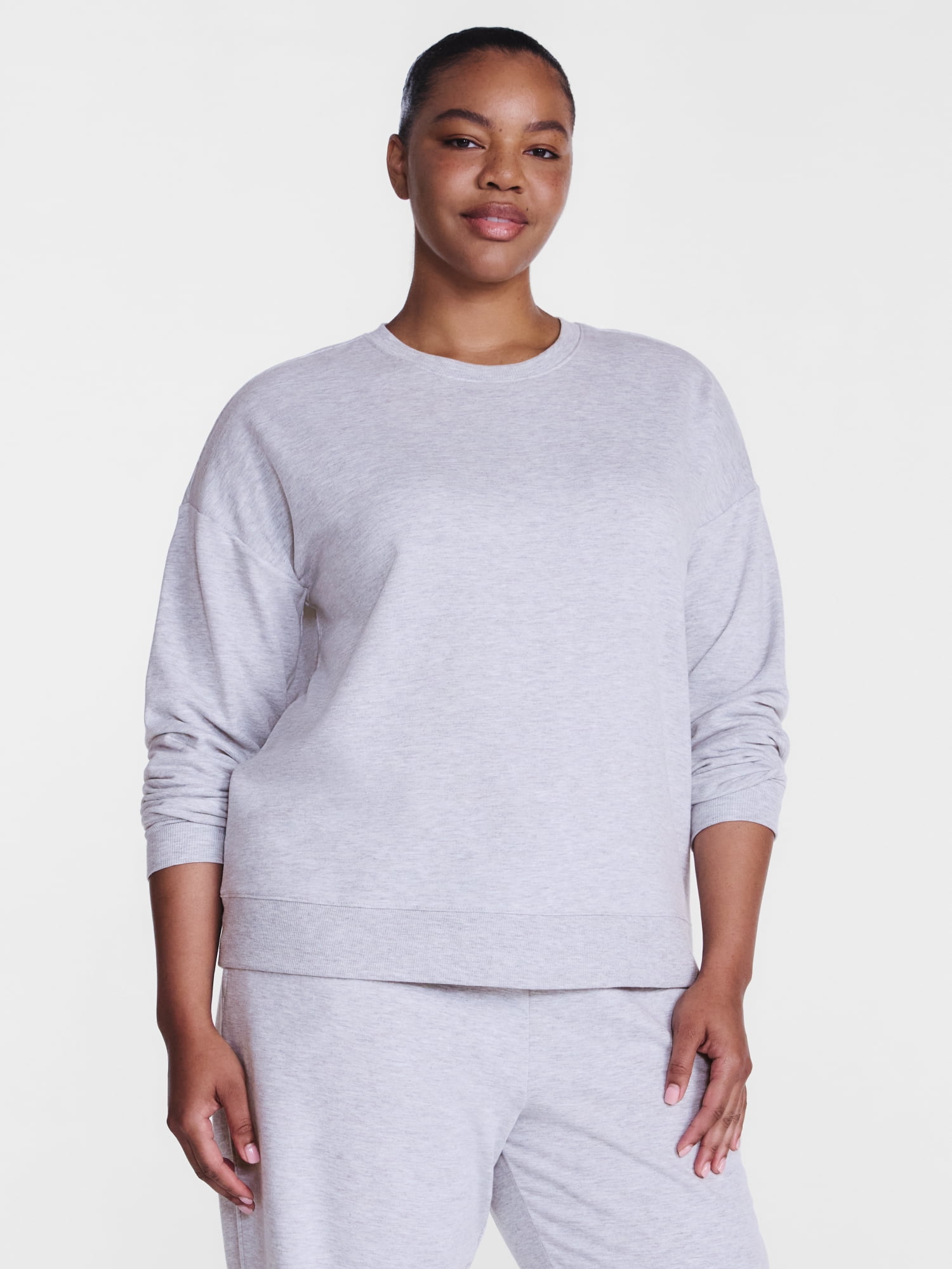 Joyspun Women's Fleece Lounge Sleep Top with Long Sleeves, Sizes XS-3X