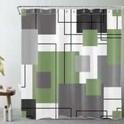 Grey and White Striped Geometric Shower Curtain Decor, Abstract Mid Century Modern Sage Green Shower Curtains for Bathroom 72X78 inch Polyester Fabric Bathroom Decoration Bath Curtains Hooks Included