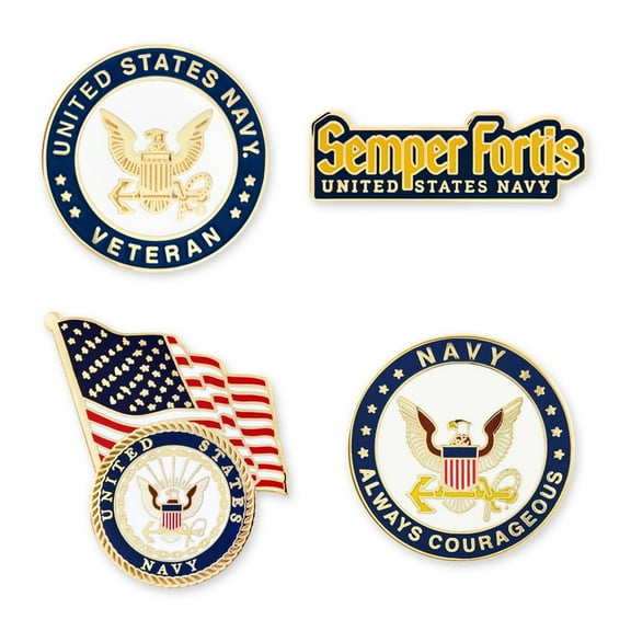 PinMart Officially Licensed U.S. Navy Veteran Lapel Pin Set– United States Navy Military Emblem Pin – Gold or Nickel Plated Enamel Brooch with Secure Clutch Back