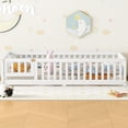 thumbnail image 2 of Aukfa Twin Floor Bed for Kids Children, Wood Montessori Bed Frame with Safety Guardrails and Door, White, 2 of 8