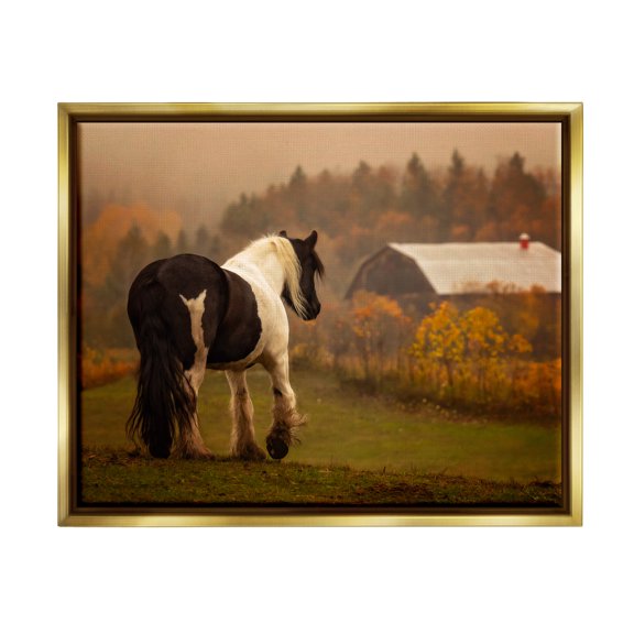 Stupell Industries Horse Overlooking Barn Landscape Photography Gold Floater Framed Canvas Art Print Wall Art, 31 x 25
