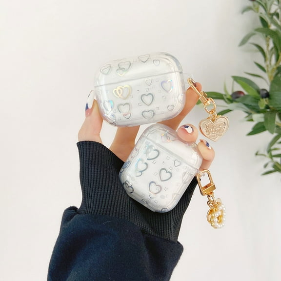 Laser Love Pattern Case For Apple Airpods 3rd Gen/1/2/Pro Shockproof Heart Pattern Case Cover with Pendant