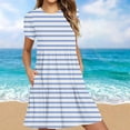 thumbnail image 2 of Flowy Dresses for Women Loose Crewneck Short Sleeve Stripe Print Dress Casual Plus Size Flowy Short Beach Dress with Pockets Holiday&nbsp;shop, 2 of 5