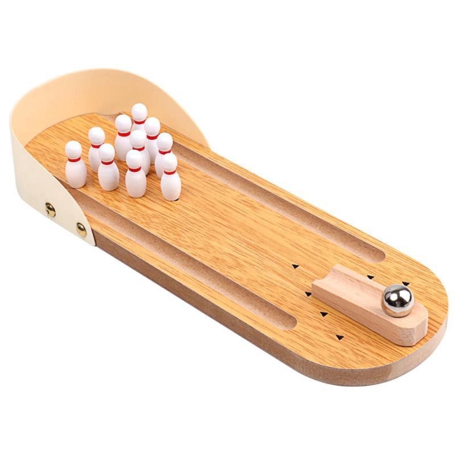Wooden Tabletop Bowling Toy Set, Mini Portable with Metal Ball and 10 Pins, No Assembly Required, for Home Office Desk Play, Kids Teens Adults Christmas Gift