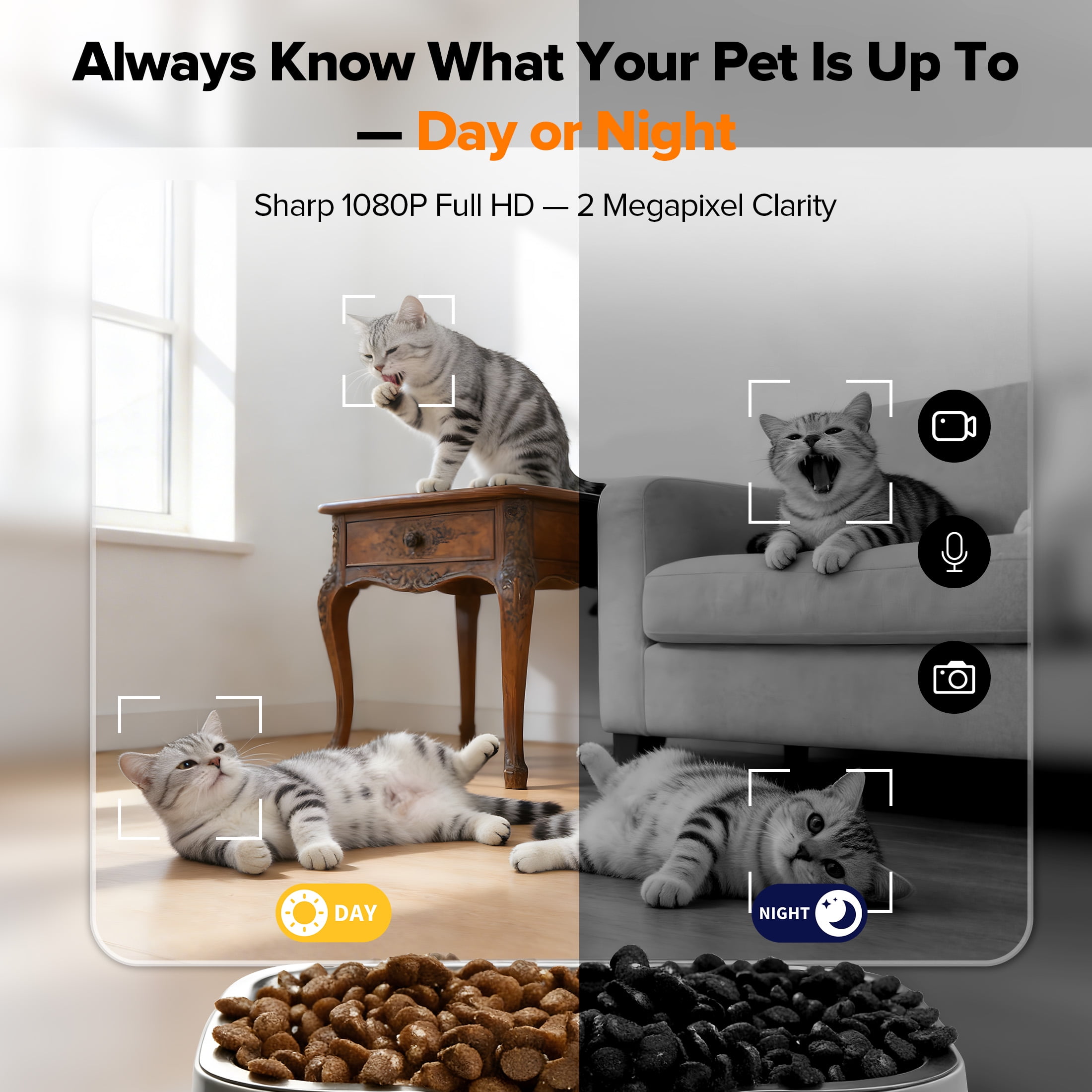 LHRIVER APP Remote Control Automatic Cat Feeder with HD Camera, 2.4G WiFi, 6L/25 Cups Pet Feeder with 304 Stainless Steel Bowl, Dual Power Supply, 2-Way Audio