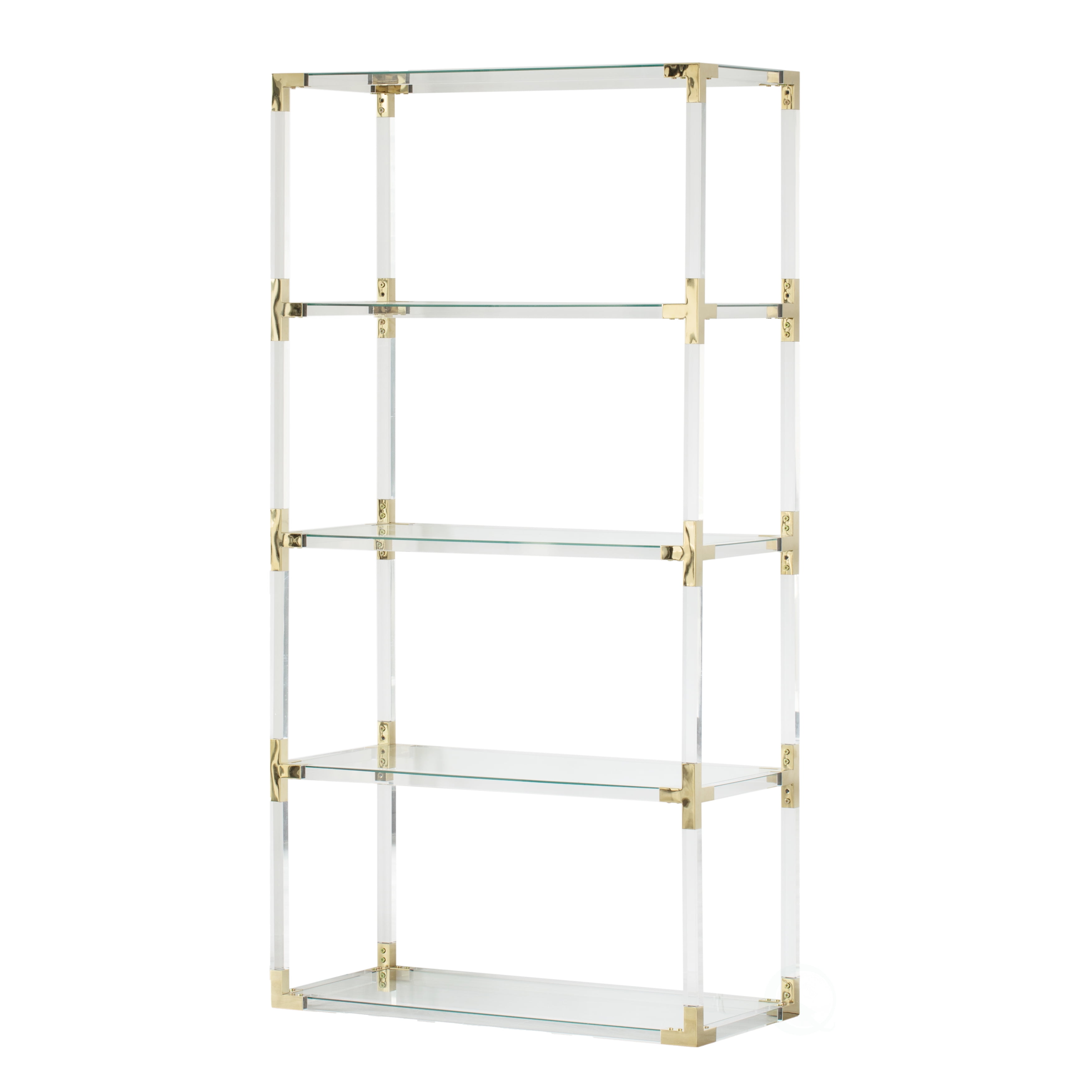 Acrylic Gold Metal Modern 4 Shelf Etagere Bookcase with Glass Shelves