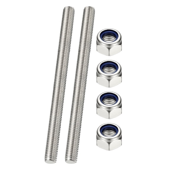 Uxcell Fully Threaded Rod, M12 x 150mm 304 Stainless Steel Right Hand Thread Bar Studs with Nuts, 2 Pcs