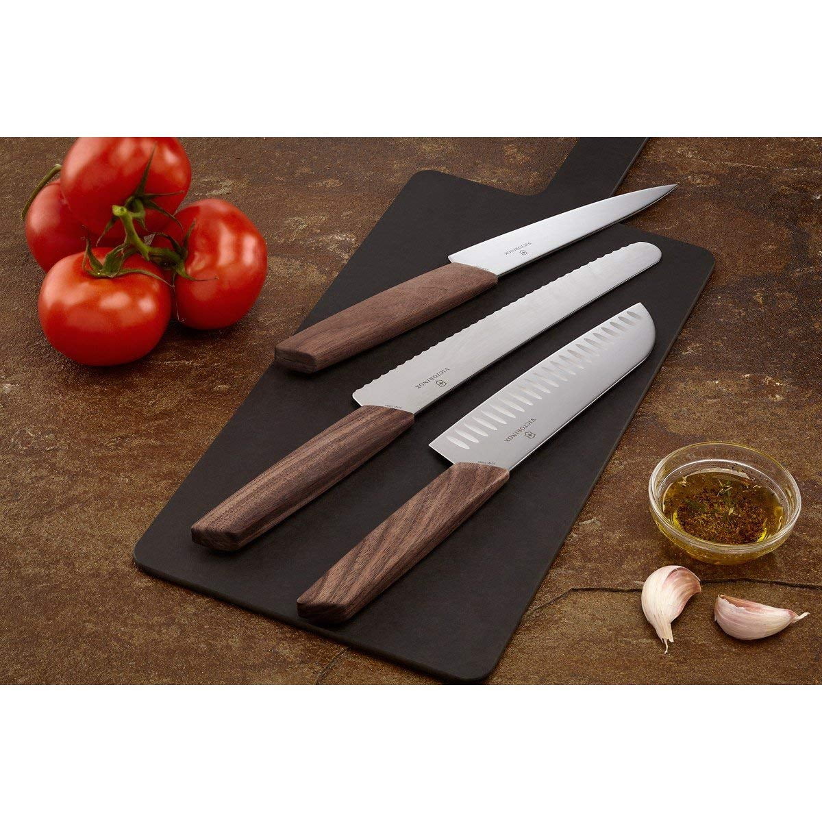 Victorinox 6.9050.17KG Modern Santoku Knife, 7", Walnut Wood