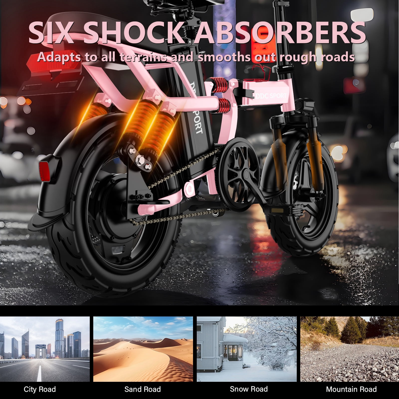 Folding Electric Bike, Electric Bicycle with 48V 14AH Removable Battery, Folding Electric Bike for Adults Teens,14'' Ebike Urban City with 700W Motor, 10 Shock Absorptions UL2849,Pink