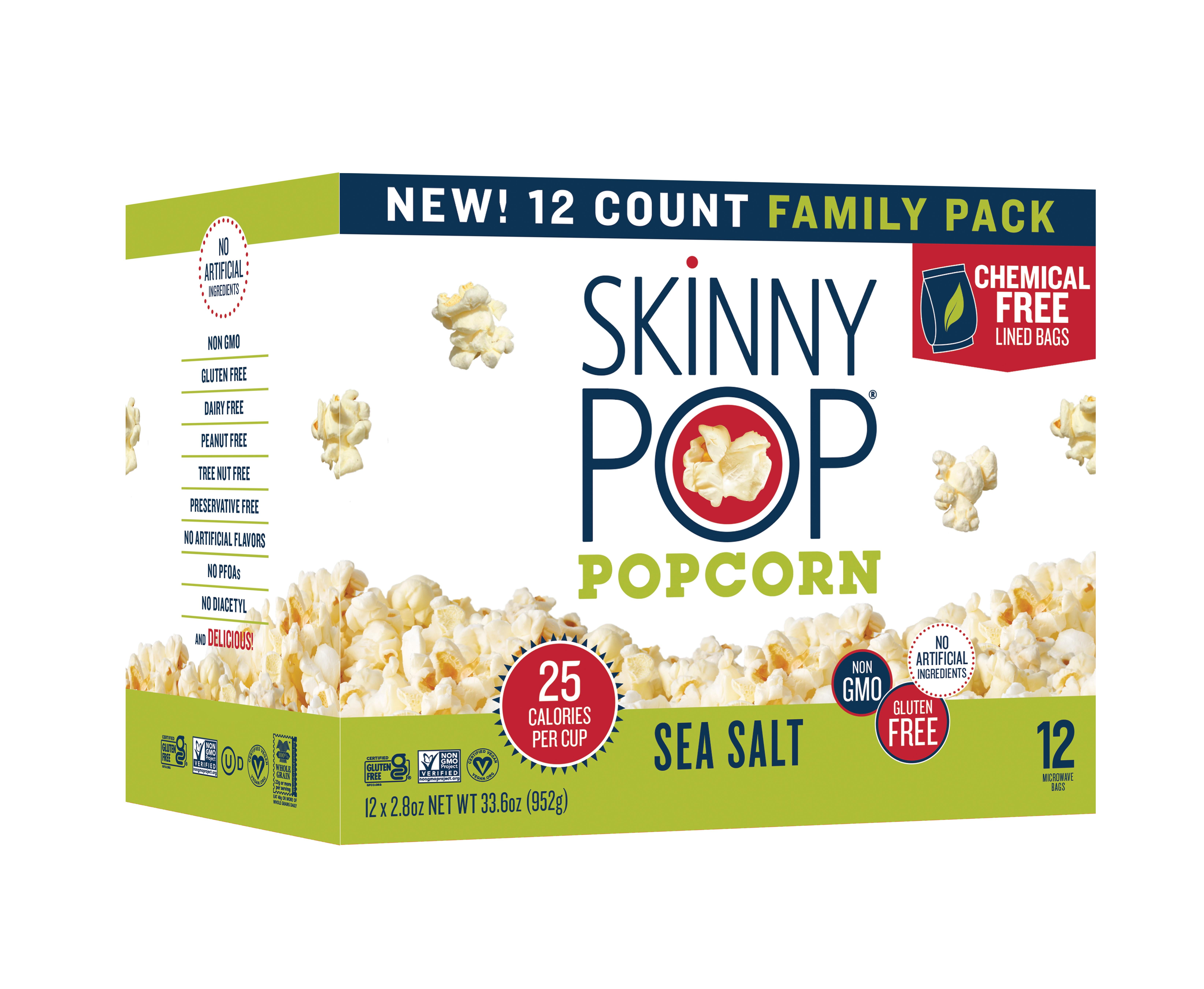 SkinnyPop Sea Salt Microwave Popcorn, Gluten-Free, 12 Ct, 2.8 oz