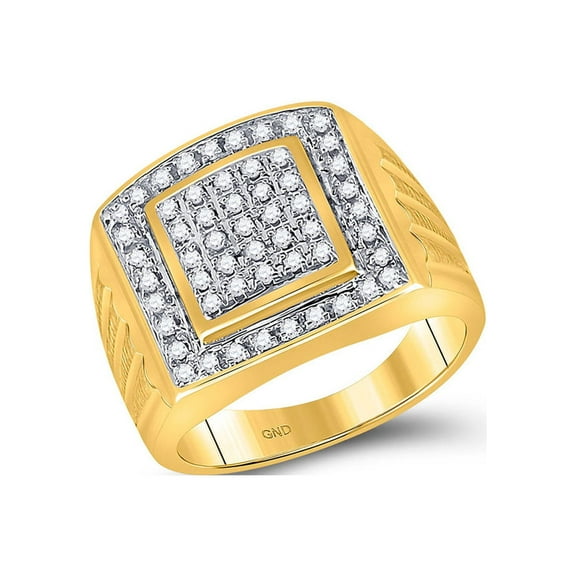 FB Jewels 10kt Yellow Gold Mens Round Diamond Square Cluster Ring 1/2 Cttw
