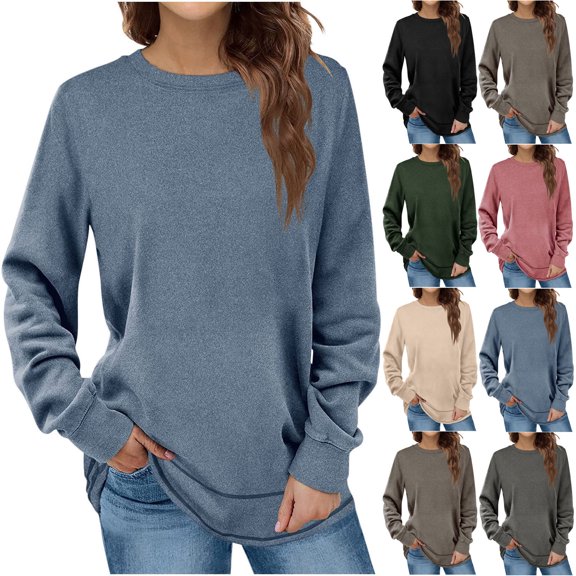 Otvok Autumn Winter Tops Womens Solid Pullover Long Sleeve Blouses