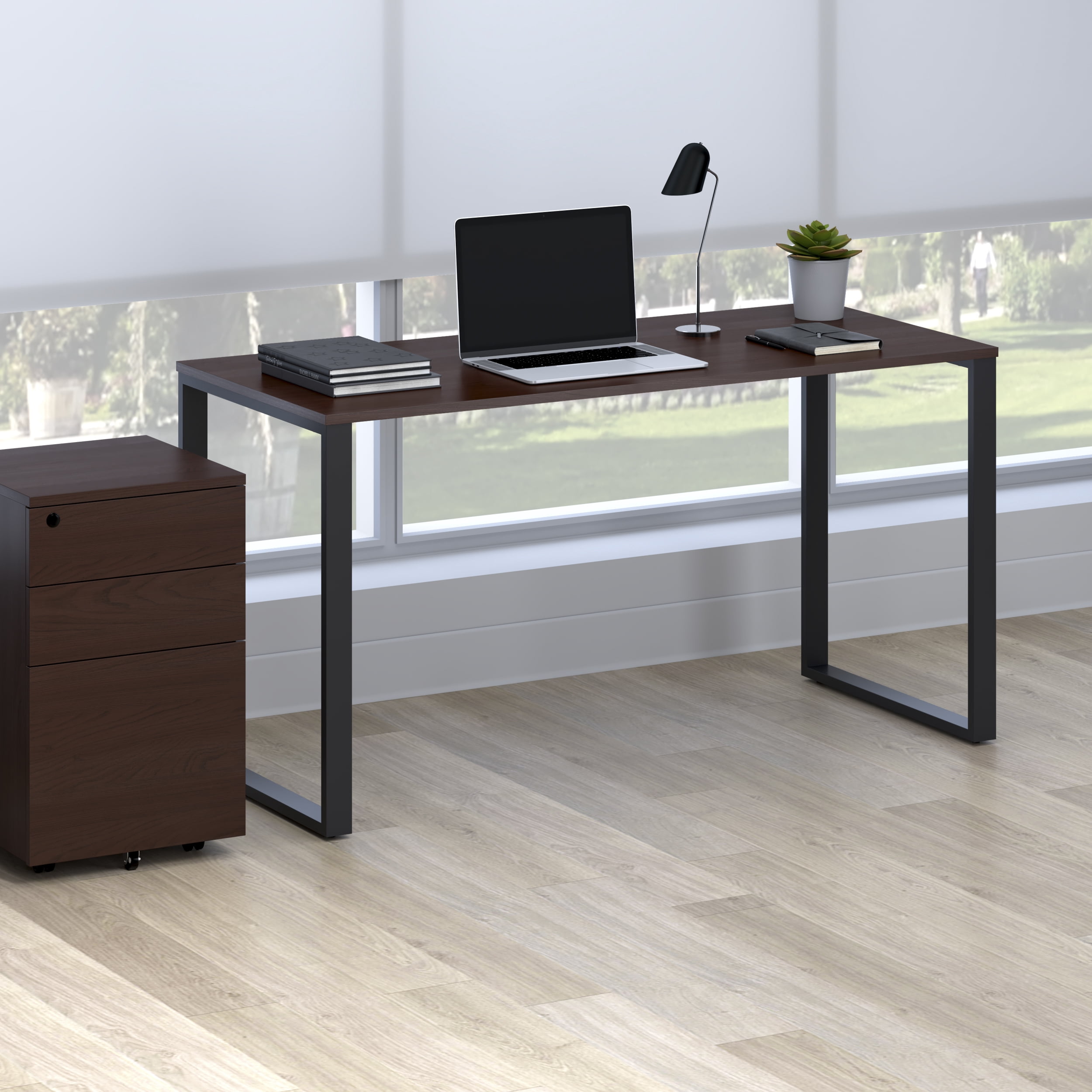 HON Basyx 55” Commercial-Grade Executive Desk, in Charcoal/Walnut (BSX55MOLCMW)