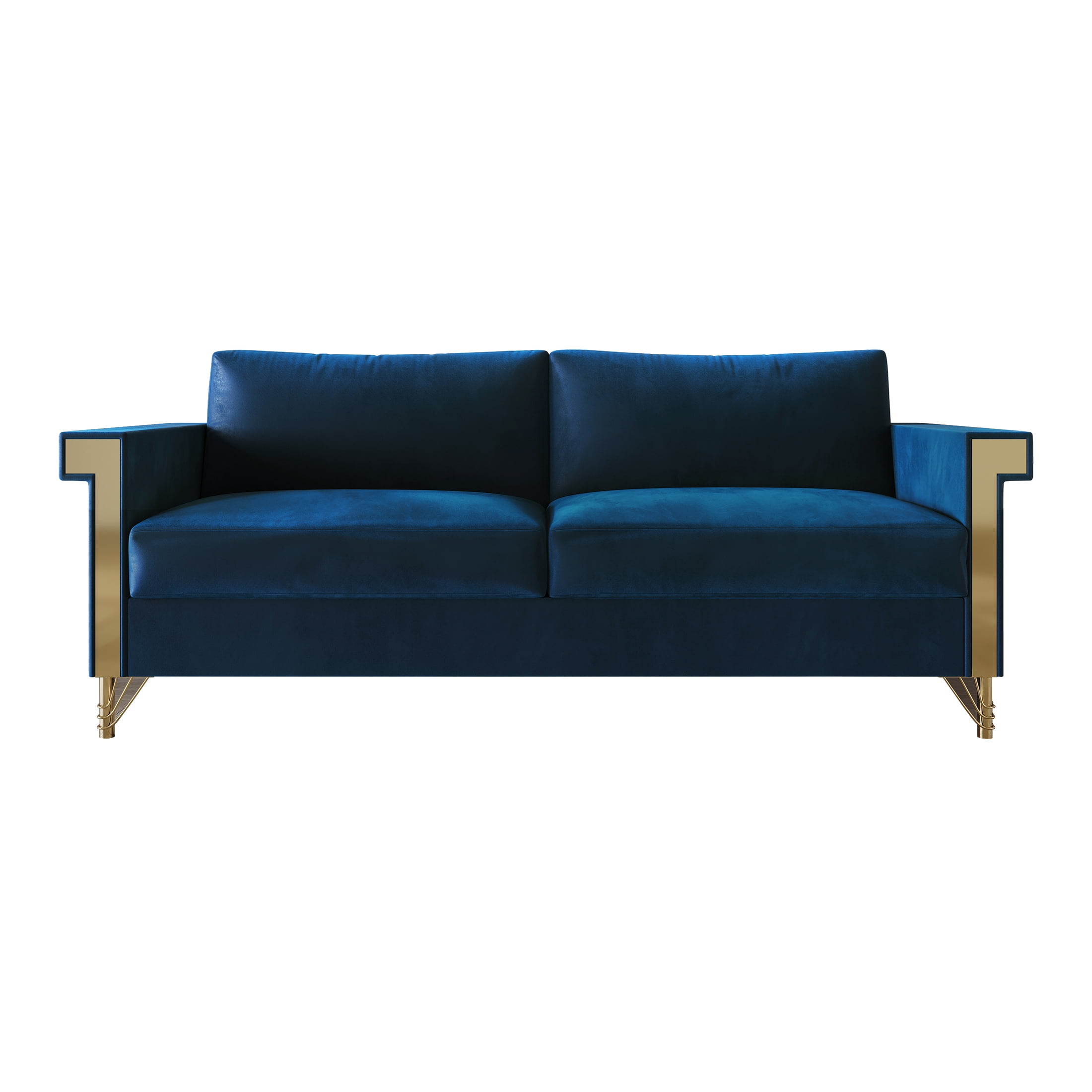 Castle Place Comtemporary Glam Velvet Upholstered Sofa, Navy Blue