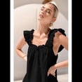 thumbnail image 4 of Conjunto de Pijama de Algodón de Dos Piezas para Mujer, con Volantes y Pantalones Cortos Informales, para Verano. Negro M, 4 of 8