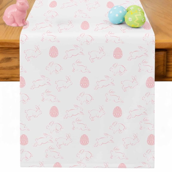 Easter Bunny Table Runner 72 Inches Long for Kitchen Dining, Pink Eggs Cute Rabbits Cartoon Dresser Scarf Farmhouse, Dining Table Decorations for Wedding/Parties, 16 x 72 In