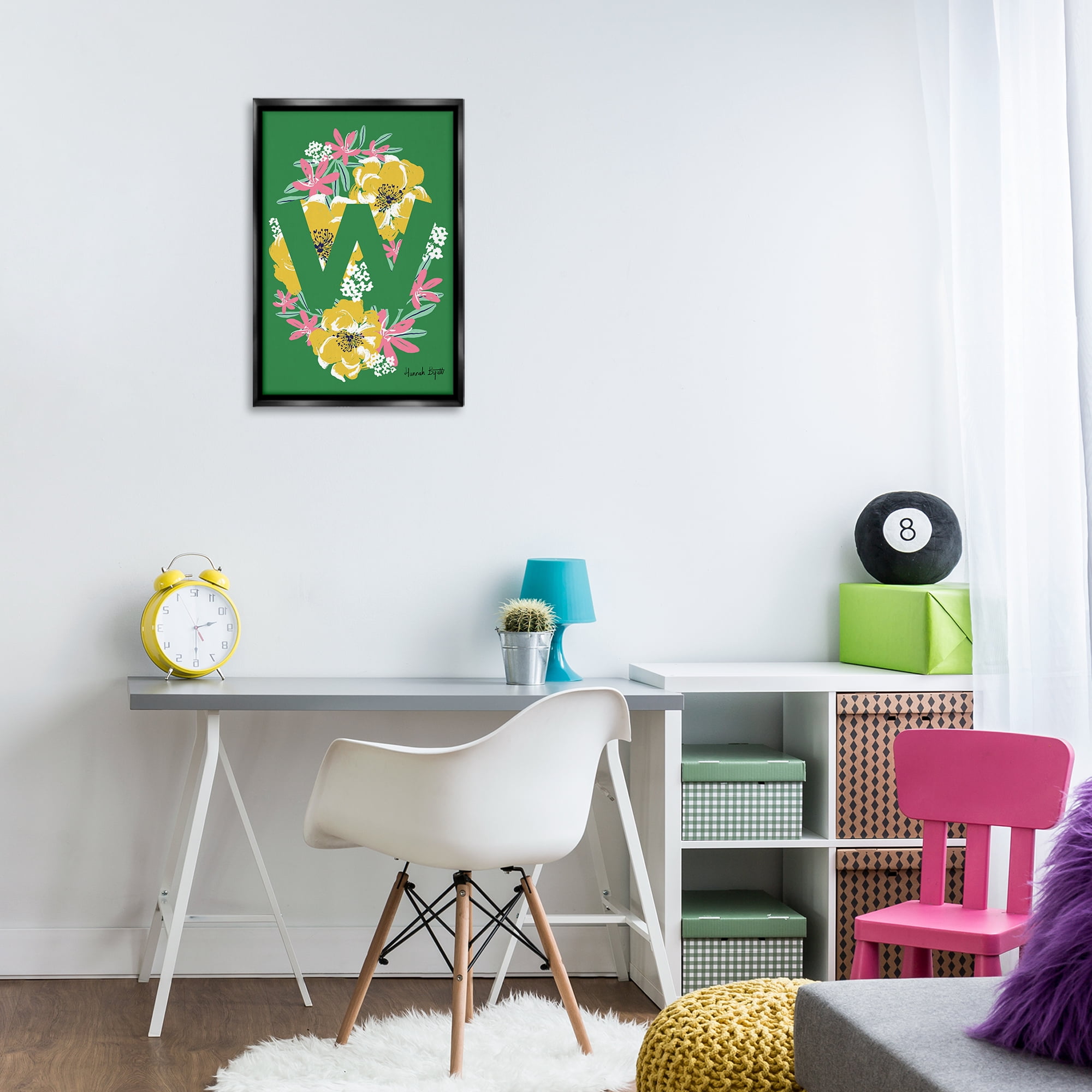 Stupell Industries Floral Bloom Letter W Botanical & Floral Painting Black Floater Framed Art Print Wall Art, 17 x 25