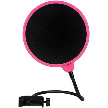 Dragonpad USA Pop filter Studio Microphone Mic Wind Screen Pop Filter Swivel Mount 360 Flexible Gooseneck Holder, Framed Pink on Black