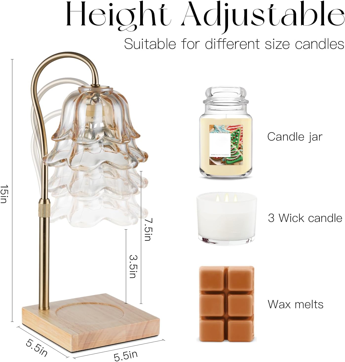 Candle Warmer Lamp with Timer: Flower Gold Lamps Height Adjustable Wax Melt House Warming Gifts New Home Decor Mothers Day Birthday Gift for Women Mom