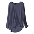 thumbnail image 2 of TODOZO Long Sleeve Shirts for Women Tunic Tops Loose Fit Shirts Solid Basic Tops Womens Summer Tops Women's Solid Color Loose Round Neck T Shirts for Spring and Autumn Navy Xxl, 2 of 7