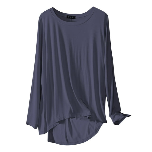 Oversized Round Neck Tee - Women's Basic Loose Fit T-Shirt, Comfortable Casual Top for Spring/Fall Layering | Baberdicy | Women's Solid Color Loose Round Neck T Shirts for Spring And (Navy | L)