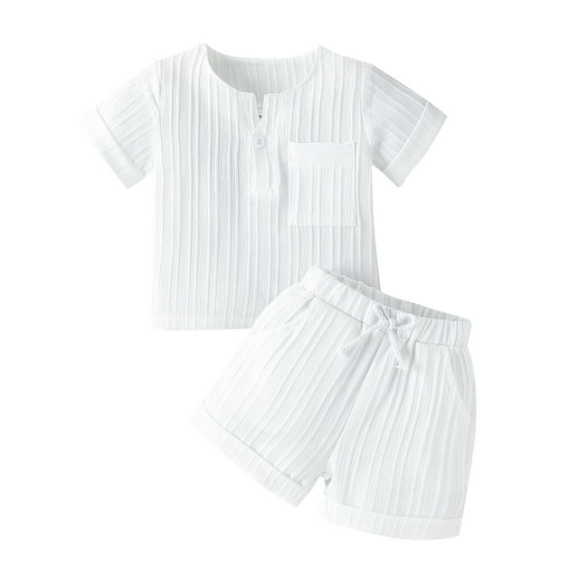 SUNSIOM Toddler Boys Summer Outfits Solid Color Button Pocket Short Sleeve Tops Elastic Waist Shorts 2Pcs Clothes Set
