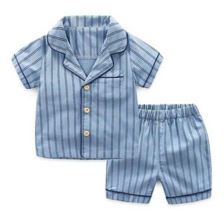 Kids Baby Unisex Soft Cotton Pajamas Short Sleeve Stripe Pyjamas ...