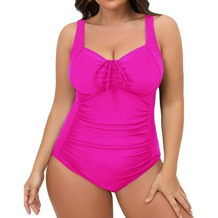 IDALL One Piece Swimsuit Women Bikini Sets 2025 New Swimsuit Women s Multi Color Suspender Backless Solid Conservative Large Swimsuit Bikini 1 Piece Swimsuit Bathing Suit Womens Swimwear Hot Pink L