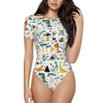 thumbnail image 1 of Balery Cartoon Dinosaur Body de cuello redondo de manga corta para mujer Tops de manga corta Tops básicos-X-Large, 1 of 7