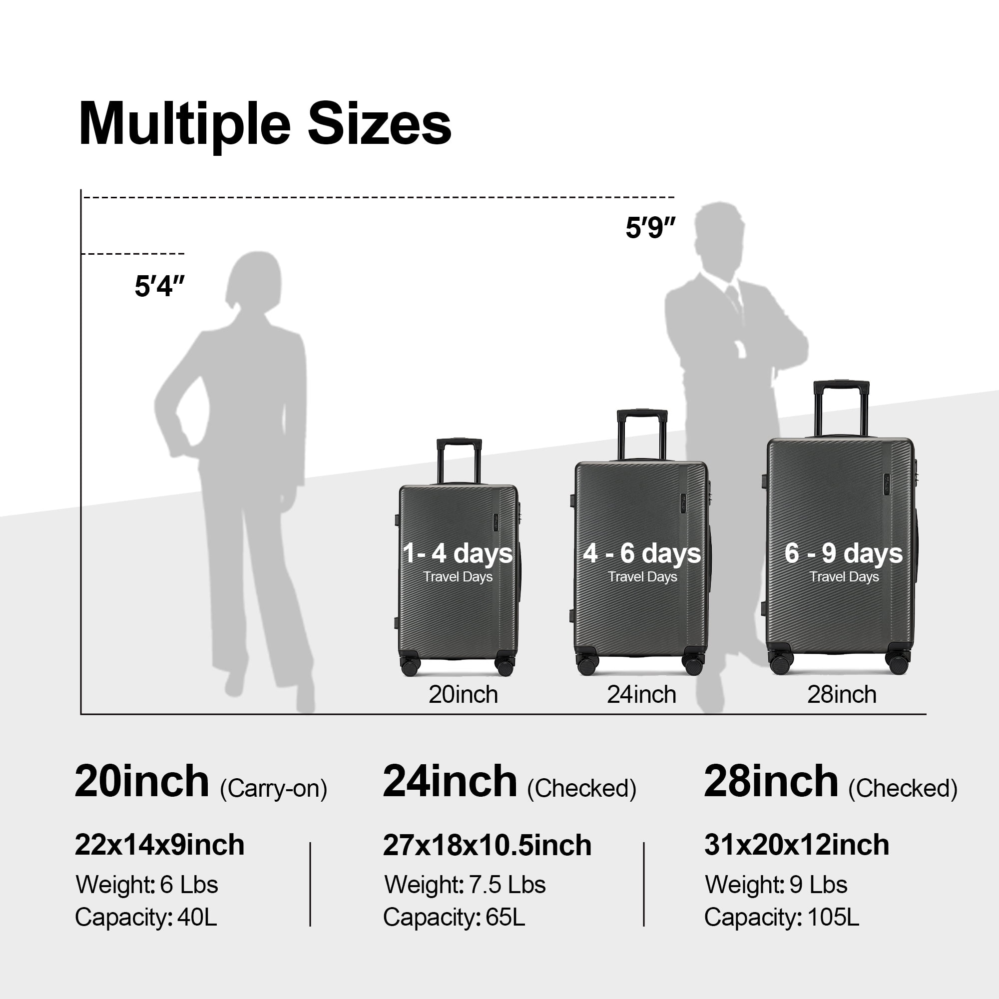 Ginza Travel Hardshell 3 Piece Luggage Sets, Carry On & Checked