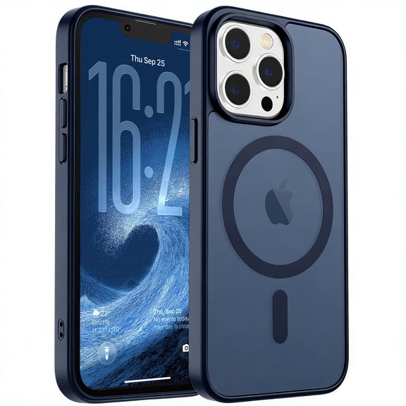 HionlyPro for iPhone 13 Pro Max Case Translucent Matte Magnetic Phone Cover, [Compatible with Magsafe] Military Grade Drop Protection Shockproof Phone Cover, Deep Blue