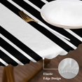 thumbnail image 5 of Black White Stripe Fitted Tablecloth with Elastic Edged, Round Table Cloth for Dining Table, Modern Rustic Vertical Striped Waterproof Oil Proof Table Cover for Indoor Outdoor 45"-54", 5 of 9