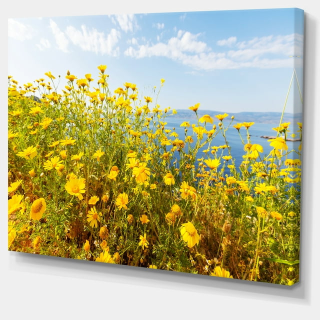 Designart - Little Yellow Flowers over Seashore - Large Flower Canvas Art Print