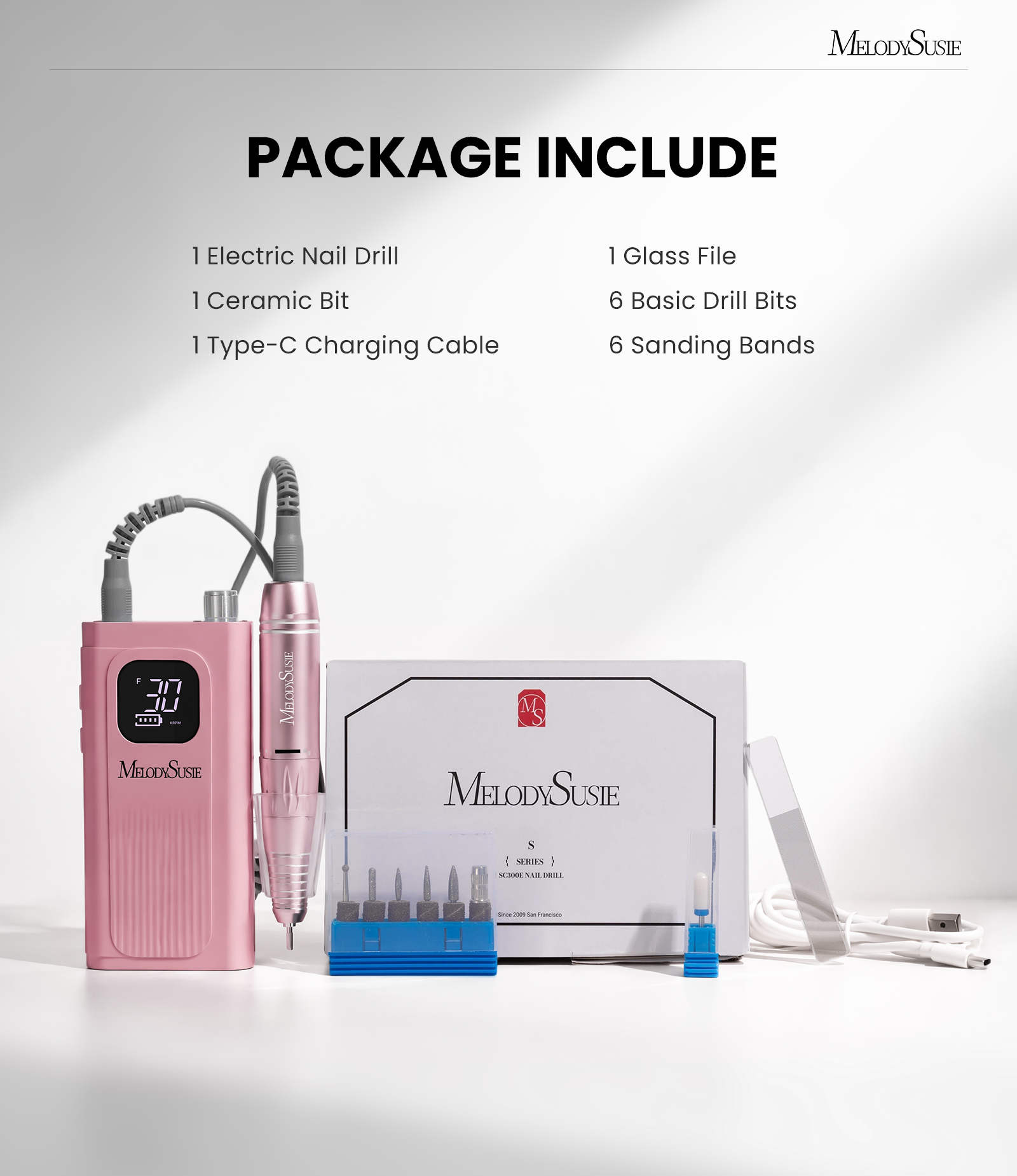 MelodySusie SC300E Clip-On Cordless Nail Drill, 30000 RPM, Pink photo 5