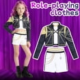 thumbnail image 6 of Girls Pop Idol Stage Costume 3-Piece Set, Kids Sparkly Jacket Inner Top and Shorts for Dance Performance Halloween Party Dress Up, 160 (12-13Year), 6 of 8